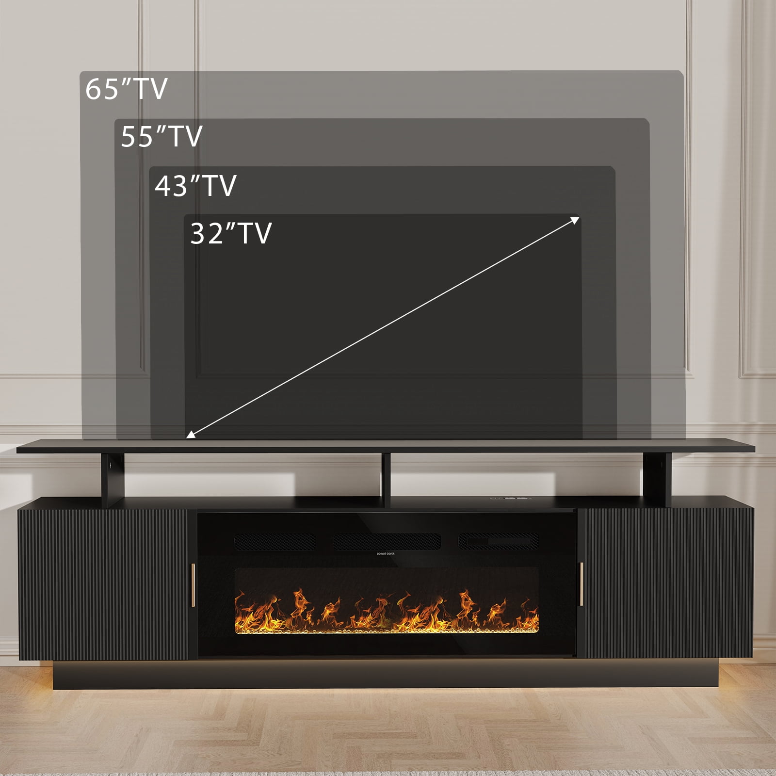 70'' TV Stand with 36'' Electric Fireplace - 23'' High Black Entertainment Center, Changeable LED Light, Power Outlet, Fits 65''+ TVs, Modern Living Room Console (White)