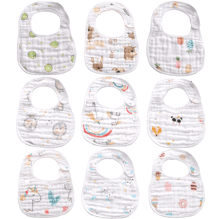 AWLYLNLL 9-Pack Muslin Drool Bibs for Baby Girls Boys, Adjustable Baby Bibs for Drooling and Teething, Soft Cotton Baby Bandana Bibs for Newborn Feeding Essentials
