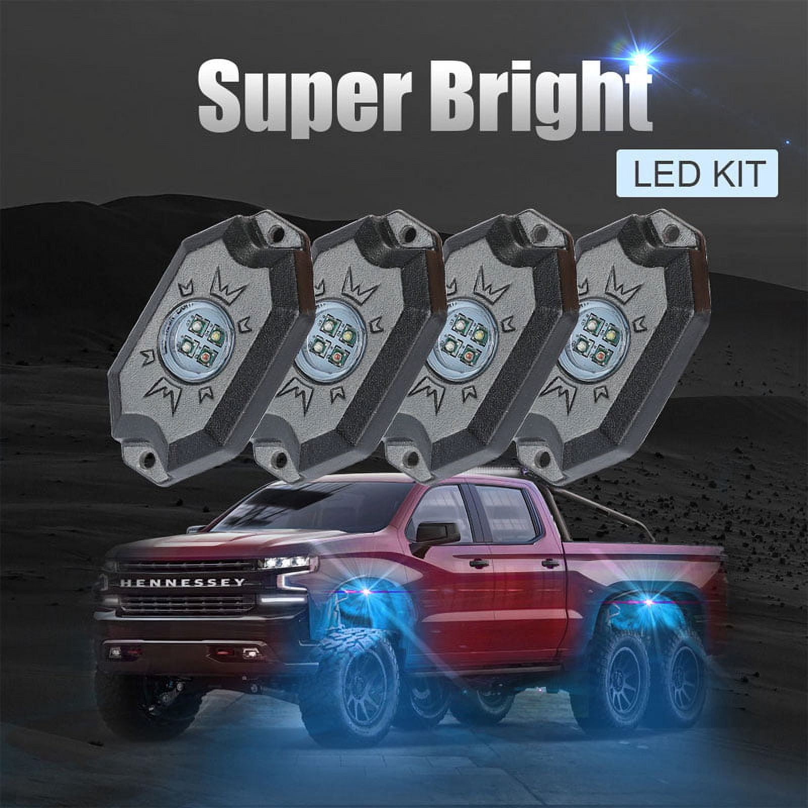 Sunpie 6 Pods RGB-W LED Rock Lights Multicolor Underglow Neon Light Kit with Bluetooth Controller, Music Mode