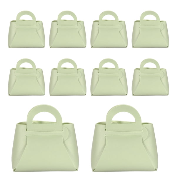 10Pcs Cajas de Regalo de Cuero PU con Asas, Bolsa de Favor de Fiesta de 4 x 2 x 4.3 Pulgadas con Cinta, Verde