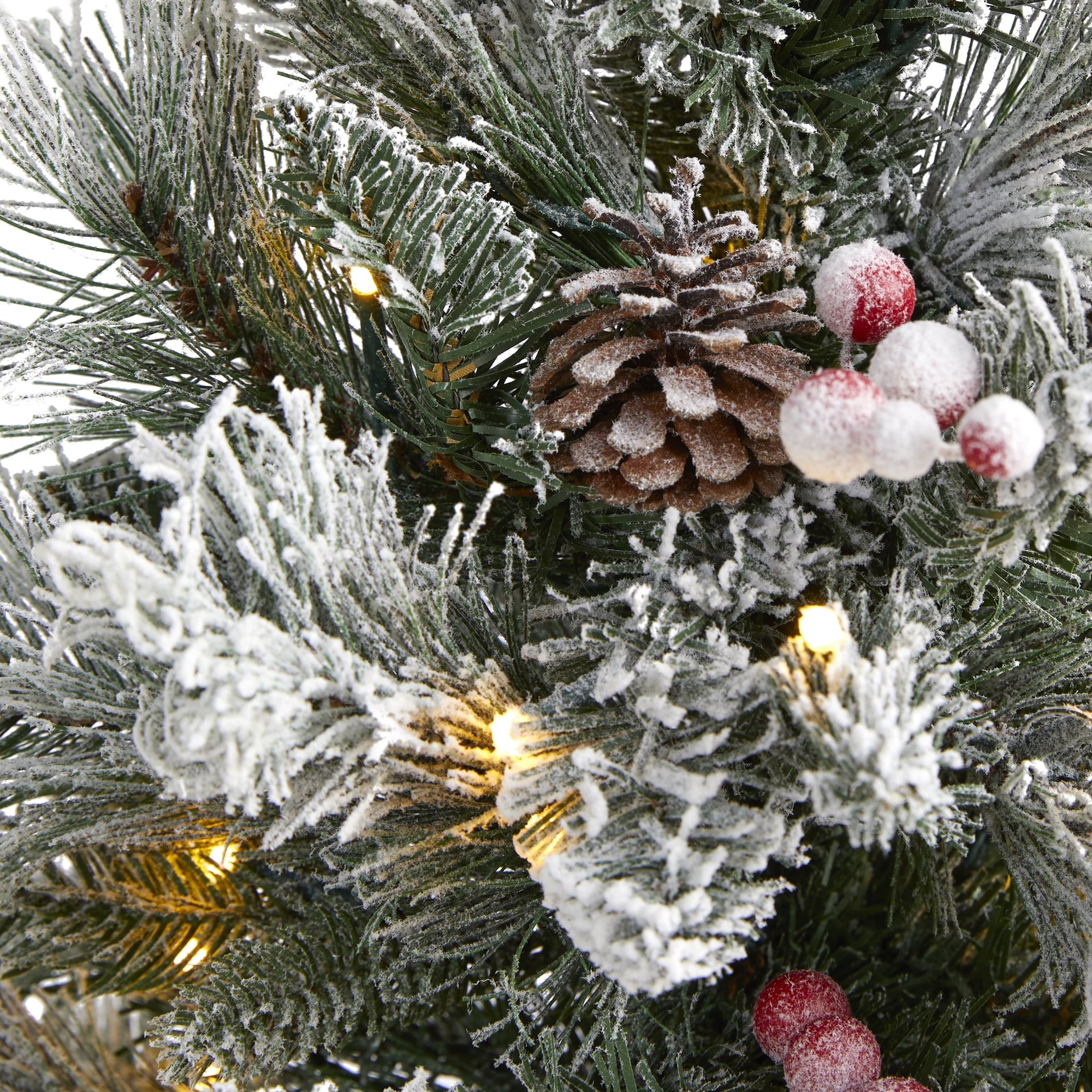 Nearly Natural 2' Flocked Artificial Christmas Tree with 30 Clear Lights