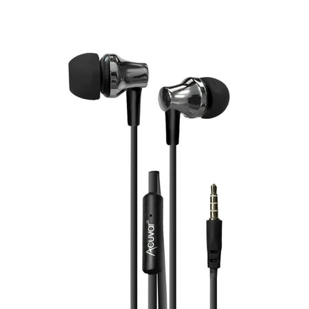 Acuvar wired earbud Headphones with passive noise cancelling, in-line microphone and play/pause button