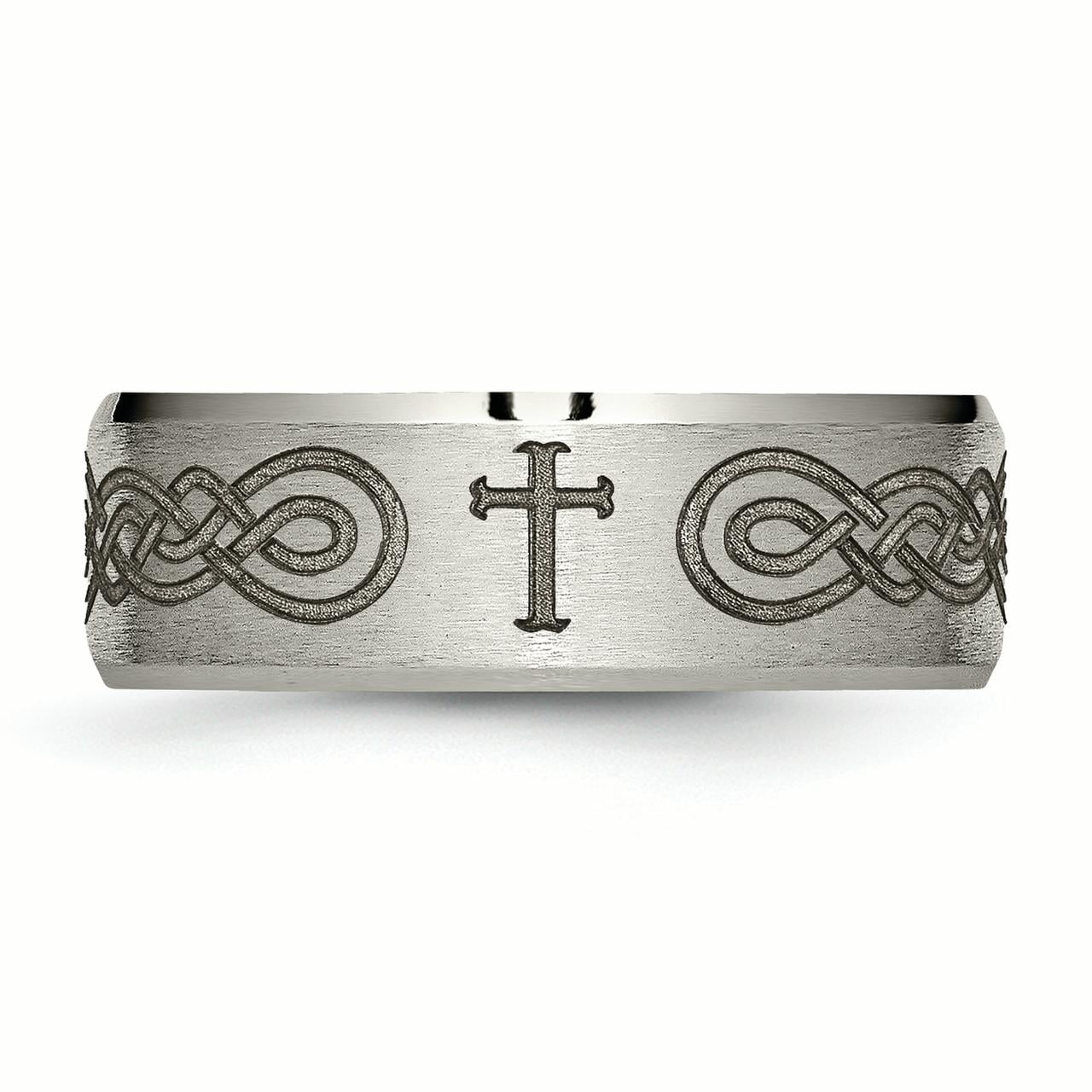 Titanium Beveled Edge 8mm Laser Design Brushed /& Polished Band
