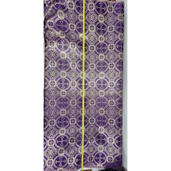Liturgical Brocade,Church Gorgeous Cross Acetate Taffeta Brocade Fabric Cross Brocade Purple/Gold 60" Wide, Soild by Yard.