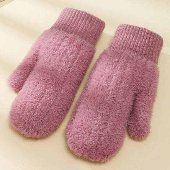 Cxenplz Women Winter Fuzzy Warm Mittens Fashion Chunky Knit Outdoor Gloves Soft Lining Cold Weather Winterproof Warm Gloves
