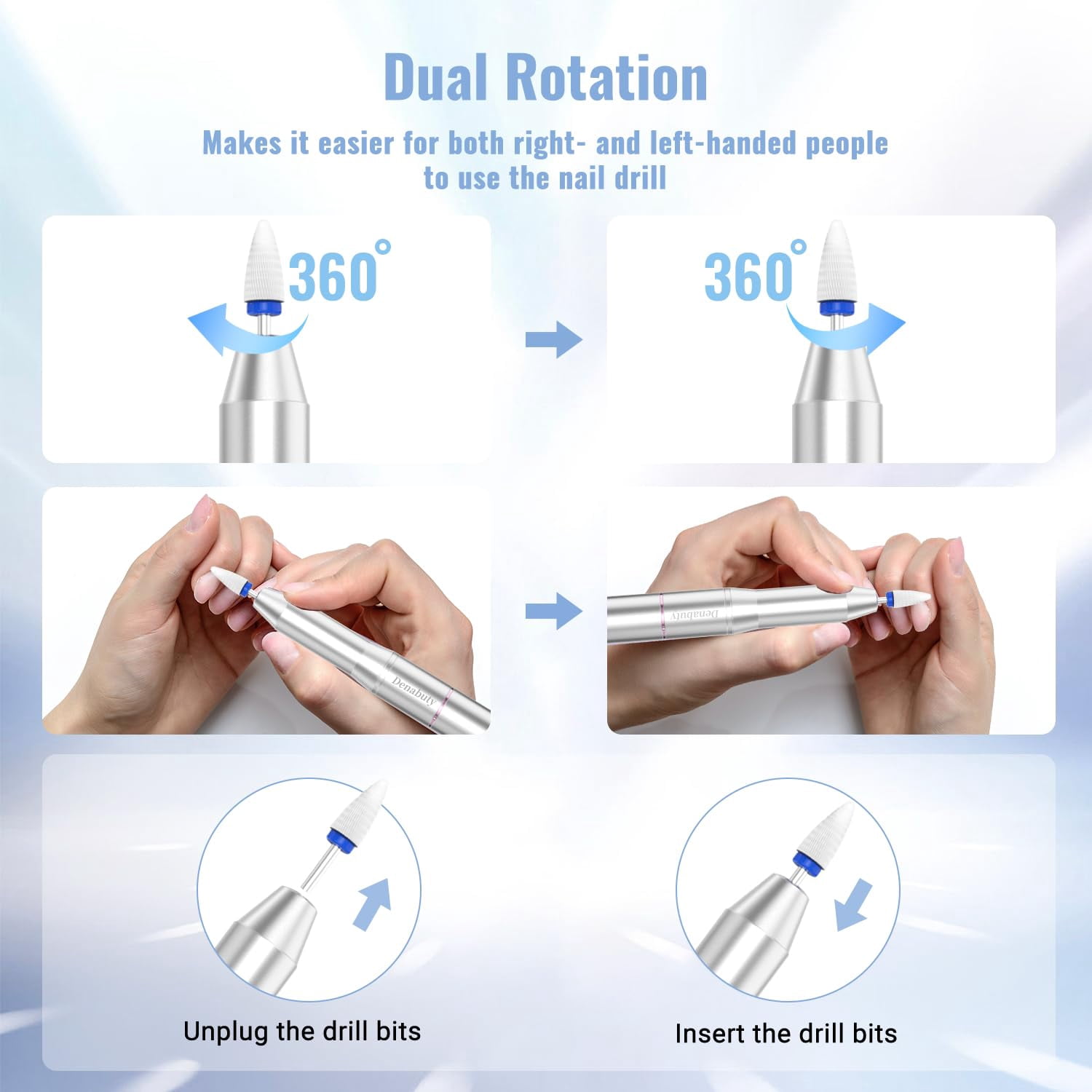 Cordless Electric Nail Drill File: 35000RPM Professional Nail Drill Machine with UV LED Nail Lamp Charging Base, Manicure Pedicure Kit E File for Acrylic Gel Dip Powder Polish Silver