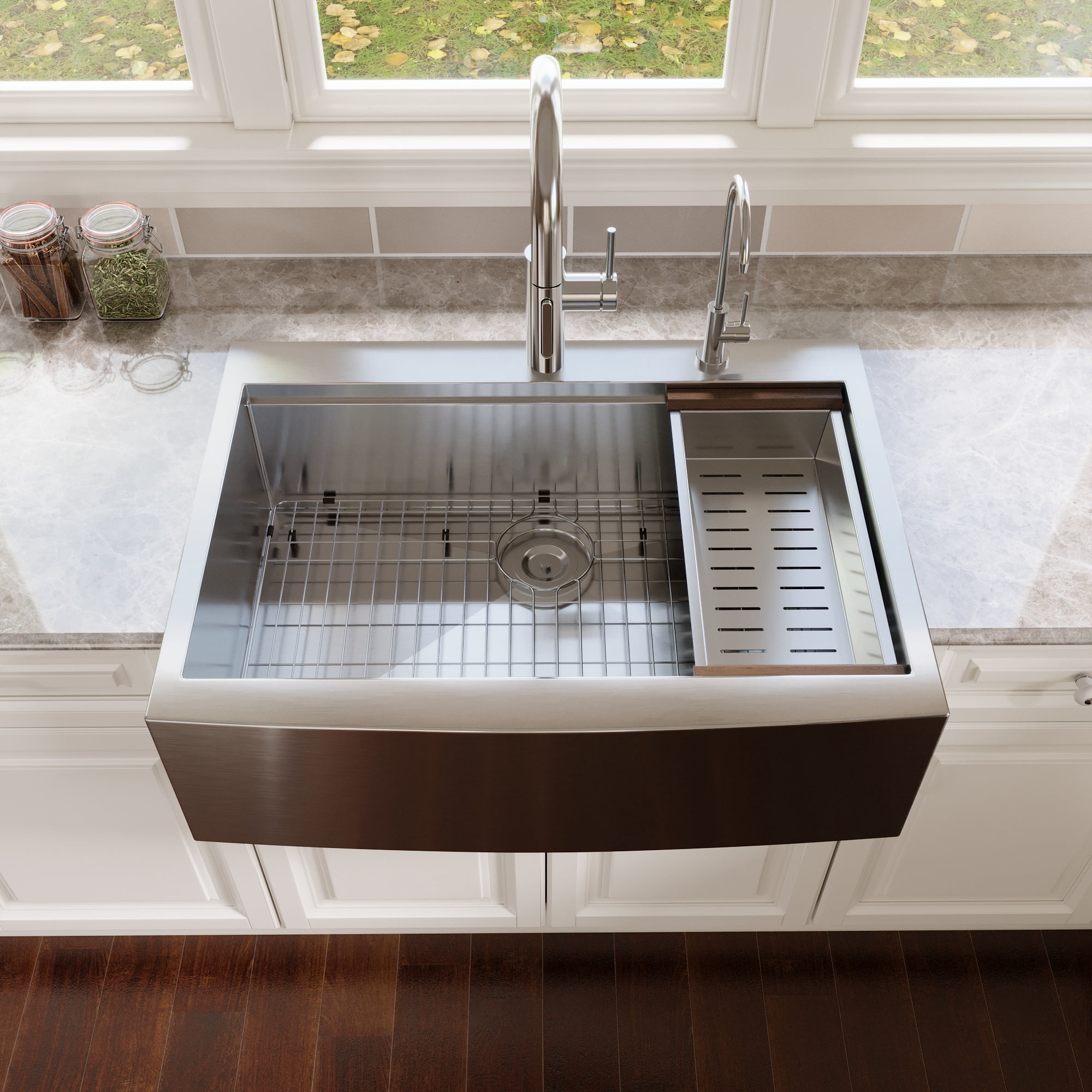Silver Grey Stainless Steel Rectangular 30 in. Single Bowl