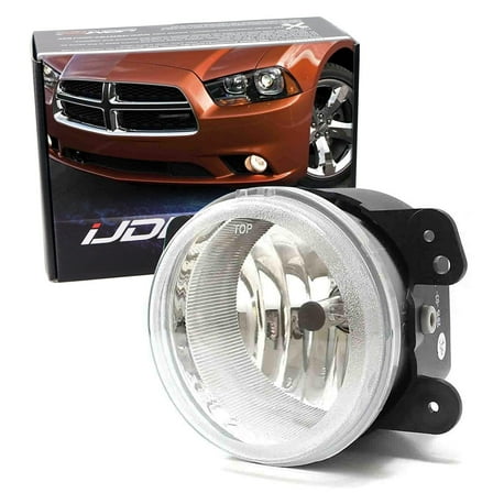 One Piece Clear Lens Fog Lamp Replacement w/ H10 9145 Halogen Bulb For Jeep Wrangler, Grand Cherokee, Dodge Charger Journey Magnum, Chrysler 300, etc