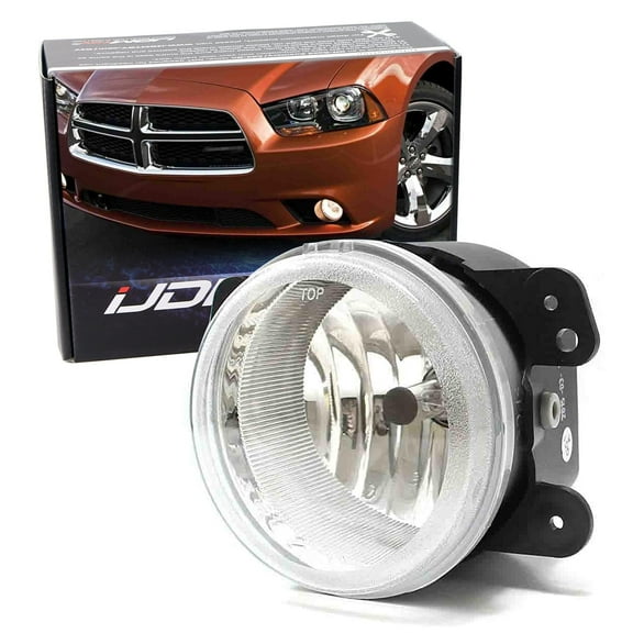 One Piece Clear Lens Fog Lamp Replacement w/ H10 9145 Halogen Bulb For Jeep Wrangler, Grand Cherokee, Dodge Charger Journey Magnum, Chrysler 300, etc
