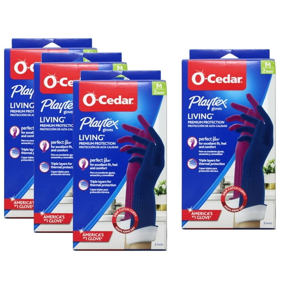 Playtex Living Gloves, Reusable Cleaning Gloves, Size Medium, 2 Pairs - 4 Pack