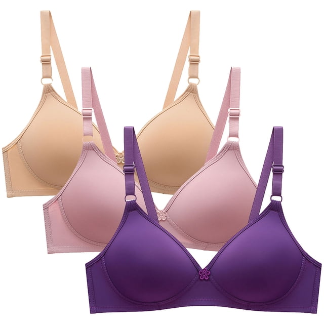 Wireless Bra for Women, Small Cup No Underwire Everyday Bra, 3-Pack Comfortable Seamless Bra for Yoga and Sports, Two-Row Back Closure, Hand Wash Cold