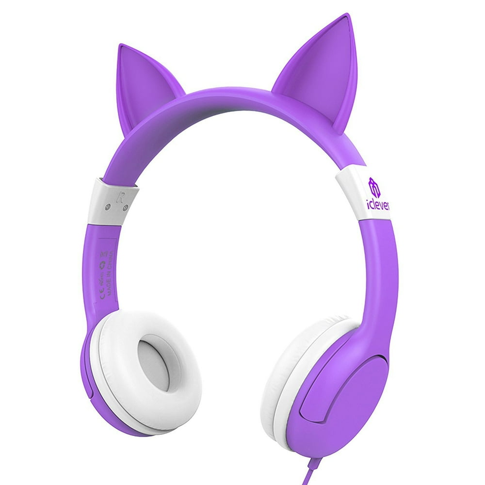 iClever Purple Catinspired Kids Headphones, Fast Ship