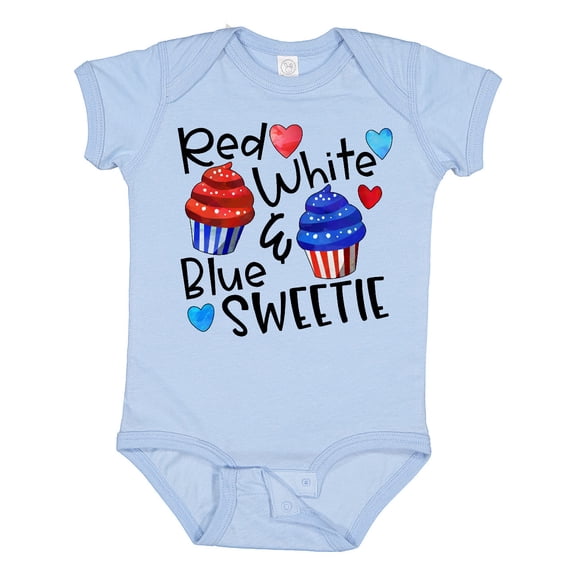 Inktastic 4th of July Red, White and Blue Sweetie Cupcakes and Stars Boys or Girls Baby Bodysuit