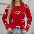 thumbnail image 4 of Cute Heart Sweaters for Women Crew Neck Valentines Day Sweater Long Sleeve Casual Ribbed Knit Pullover Top Wine, XL, 4 of 6