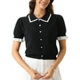 thumbnail image 1 of SUÉTER CÁRDIGAN DE MANGA CORTA CON DETALLES EN CONTRASTE INSPIRADO CHIC PARA MUJERES, SUÉTERES DE VERANO DE PUNTO, TOPS L NEGRO, 1 of 1