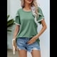 thumbnail image 5 of Blusas Verano para Mujer con Mangas Pétalos, Camisetas Encaje Crochet con Cuello Redondo, Camisetas Casuales Holgadas Color Sólido, Camisetas Básicas Tipo Túnica. Verde L, 5 of 10