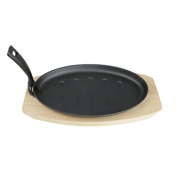Madeliefje Empirisch toonhoogte Lot45 Cast Iron Fajita Sizzling Pan - 10in Sizzling Plate with Wooden Base  - Walmart.com