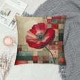 thumbnail image 2 of GOSMITH  Flower Pillow Cushion Cover, Red Poppy Flower Grungy Paint Brush Effect Beige Floral Design Digital Art Print, Decorative Square Accent Pillow Case, Red Ivory, 2 of 5