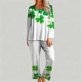 thumbnail image 4 of FDGIU Women's Soft Comfy Pajama Set - St. Patrick's Day Long Sleeve Green Print 2 Piece Loungewear, 4 of 6