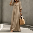 thumbnail image 5 of Dvprdro Womens Casual Flowy V Neck 3/4 Sleeve Ruffle Hem Maxi Dress Button Front Solid A Line Beach Vacation Long Dress, 5 of 10