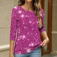thumbnail image 4 of Nfurl Women's Sparkly Sequin Shirts Glitter 3/4 Sleeve Crewneck Pullover Tops Party Wear Trendy Ladies Evening Holiday Club Clothing Hot Pink XXXL, 4 of 6