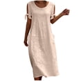 thumbnail image 2 of ClodeEU Women's Linen Blend Round Neck Short Sleeve Maxi Dress,Casual Loose Fit Summer Dress Pink,Women's Plus L, 2 of 7