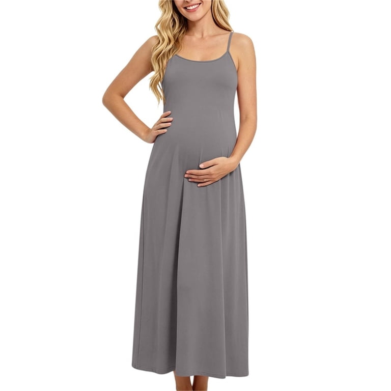Edvintorg Pregnant Maxi Dress Women Plus Size Fashion Spaghetti Strap Scoop Neck Maternity Loose Dresses Pregnancy Clothes for Women Gray XL