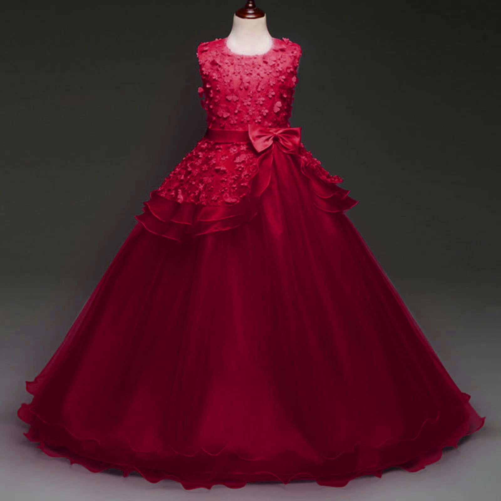 strapless open back dress Pink Floral Embroidered Tulle Prom Dress with Corset Back main image 1