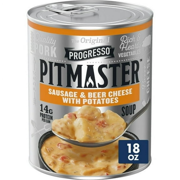 Progresso Pitmaster, Sausage and Beer Cheese with Potatoes, Canned Soup, 18 oz.,3pack