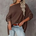 thumbnail image 2 of Besolor Womens Long Sleeve Shirt Trendy off Shoulder Oversized Knit Tunic Tops Casual Loose Soft Pullove Fall Blouses, 2 of 6