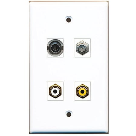 RiteAV - 1 Port RCA White 1 Port RCA Yellow 1 Port Coax Cable TV- F-Type 1 Port 3.5mm Wall Plate