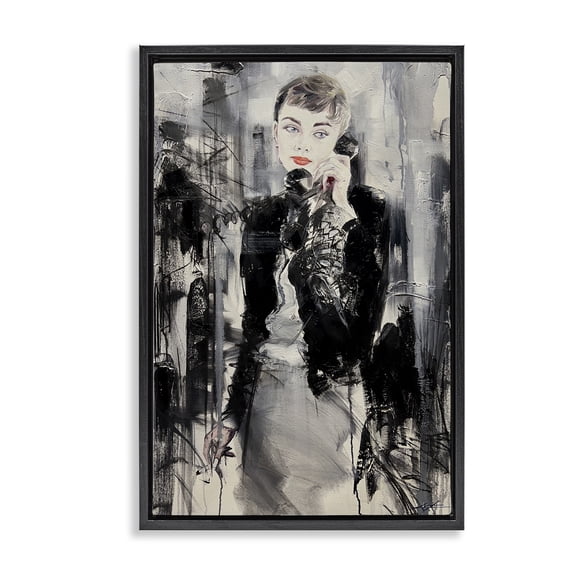 Stupell Industries Art Deco Classic Beauty Fashionista Black Floating Frame Canvas Art, 17 x 25, by Lucille Lee