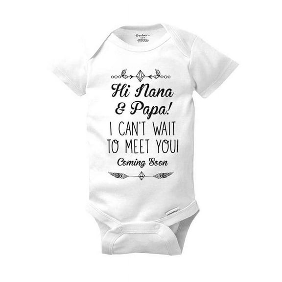 Hi Nana & Papa! I can't wait to meet you! Coming Soon - cute & funny surprise baby birth pregnancy announcement - White Newborn Size (0-3 Mos) Unisex Baby Bodysuit
