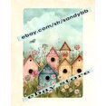 thumbnail image 1 of Birdhouses Tin Sign Spring Meadow enchanted whimsical Size: 16 x 12 inches, 1 of 5