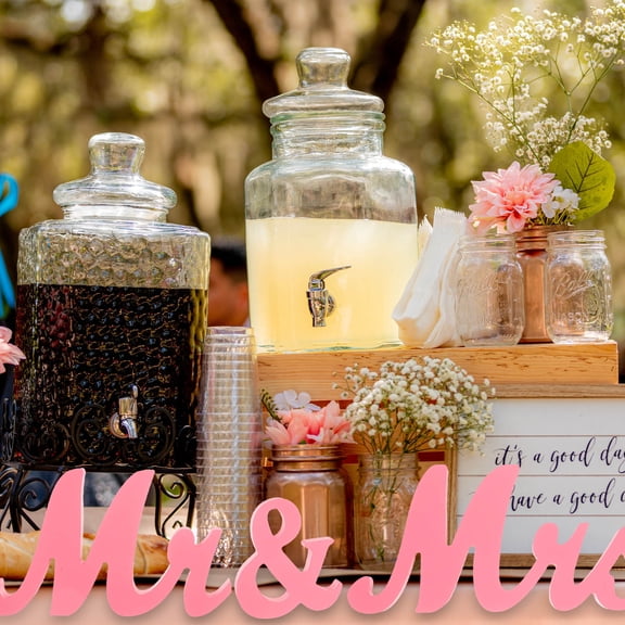 USHOBE Wedding Table Centerpiece Mr and Mrs Sign Pink Density Board 1Set
