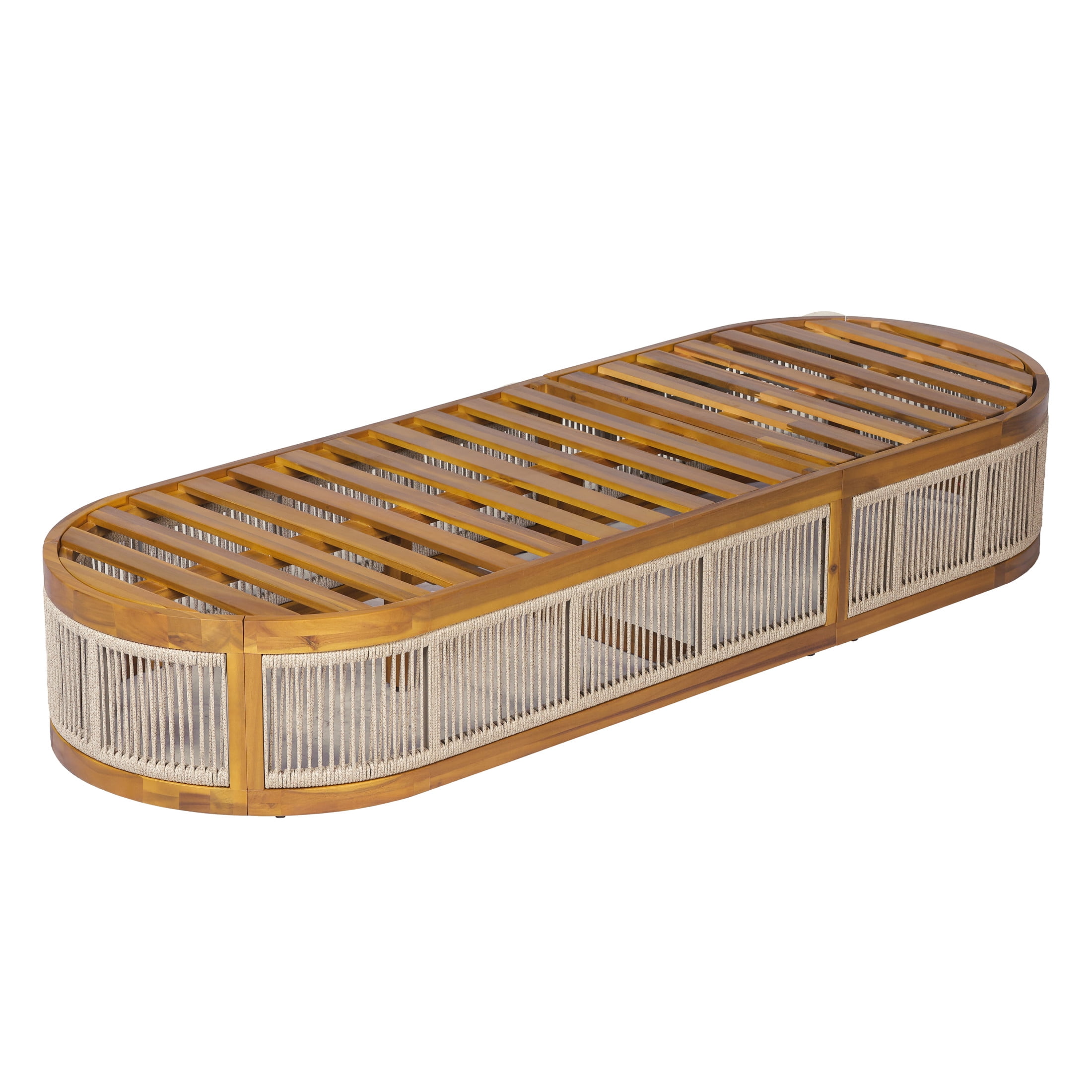 Christopher Knight Home Outdoor Chaise Lounge Frame with Rope Side Panels, Adjustable Backrest, Teak + Brown