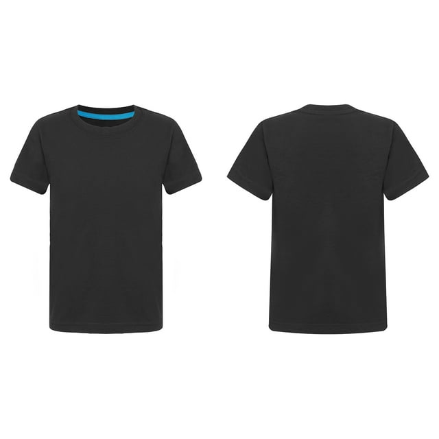 Ocealan Lot de 2 T-Shirts à Col Rond à Manches Courtes pour Garçons et Filles, Couleur Unie, Été, Décontracté, Coton, Hauts Tee 2-12 Ans Noir 7-8