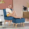 thumbnail image 4 of Costway Leisure Chair and Ottoman Thick Padded Button Tufted Sofa Set w/ Wood Legs Blue, 4 of 9