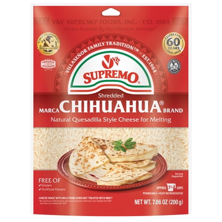 V&V Supremo Shredded Chihuahua Authentic Mexican Style Quesadilla Cheese, Gluten-Free, 7.06 oz