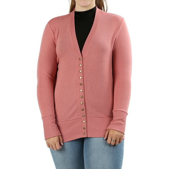TheLovely Women Classic Thin Snap Button Front V-Neck Button Down Long Sleeve Ribbed Knit Cardigan