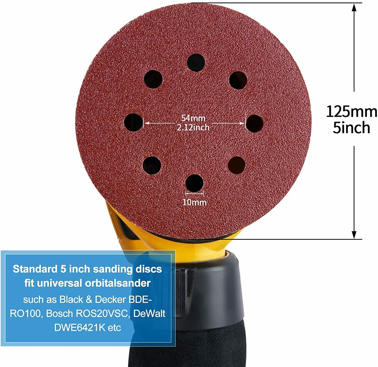 SATC 50Pcs 5 inch 8-Hole Hook and Loop Sanding Discs 40 Grit Orbital Sander Sandpaper for Polishing