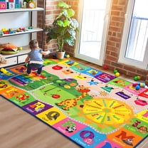 LAMIRO Kids Rugs for Playroom Educational and Fun Play Mat ABC Alphabet Animals Shapes 4x6 Area Rug Learning Rugs for Bedroom Playroom Classroom Baby Toddler Children