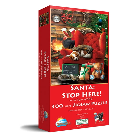 SUNSOUT INC - Santa Stop Here - 300 pc Jigsaw Puzzle by Artist: Tom Wood - Finished Size 18" x 24" Christmas - MPN# 28840