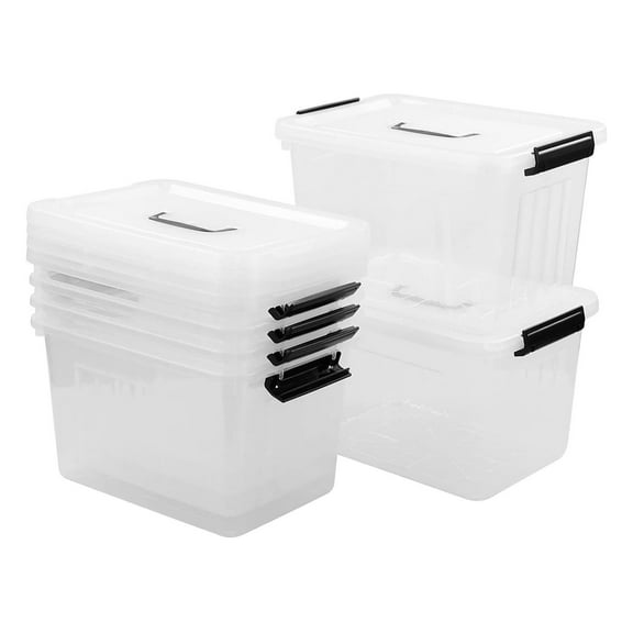 Qskely 6-Pack Clear Plastic Storage Box, 10 L Clear Storage Box with Handle