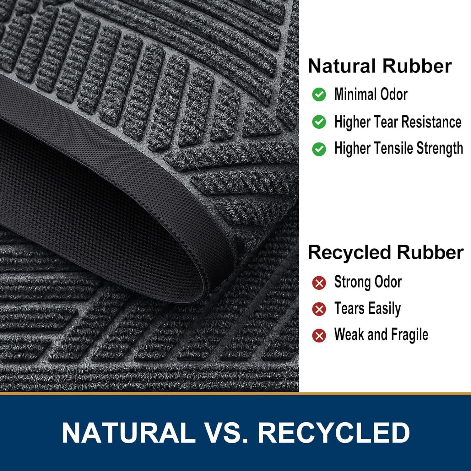 Buganda Door Mat Outside, Heavy Duty Rubber Front Doormat, Dirt Trapper Waterproof Door rugs for Outdoor Entey, 47"x 24" Inch, Grey