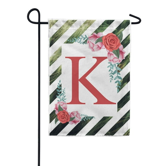 America Forever Spring Monogram Garden Flag Letter K 12.5 x 18 inches Double Sided Vertical Outdoor, Yard, Lawn, with Beautiful Bright Flowers, Floral Wreath, Rose, Summer Flowers Garden Flag