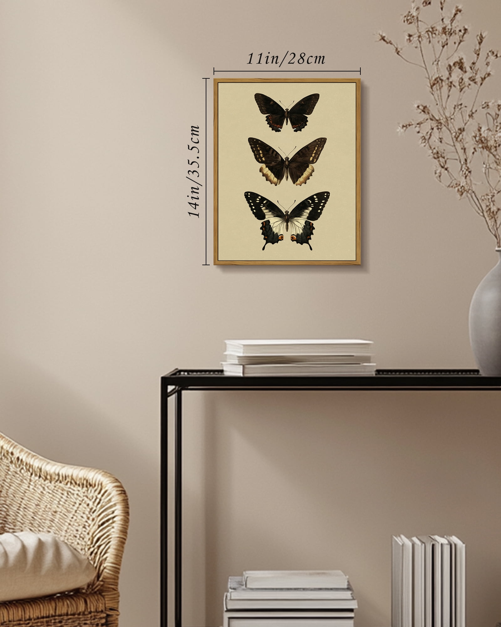 Drsoum Vintage Gold Butterfly Wall Art Bedroom Bathroom Shelf Retro Butterfly Illustration Room Decor Canvas Prints Antique Picture Frame Paintings Home Farmhouse Wall Decor 11x14in Brown Framed