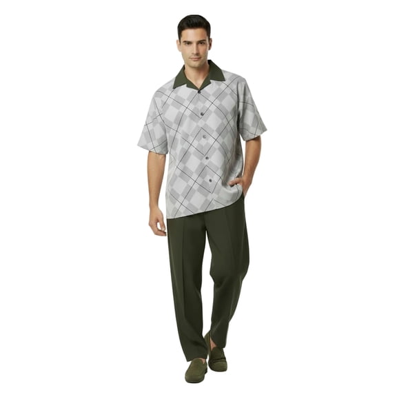 Men MONTIQUE 2pc Walking Leisure Suit Matching Set Short Sleeves 2216 green
