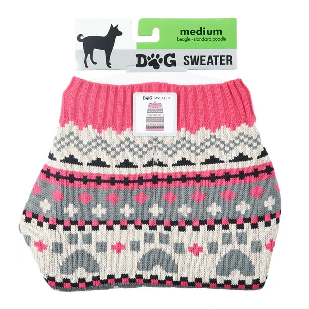 Dog Sweater, Pink Paw, (Medium)