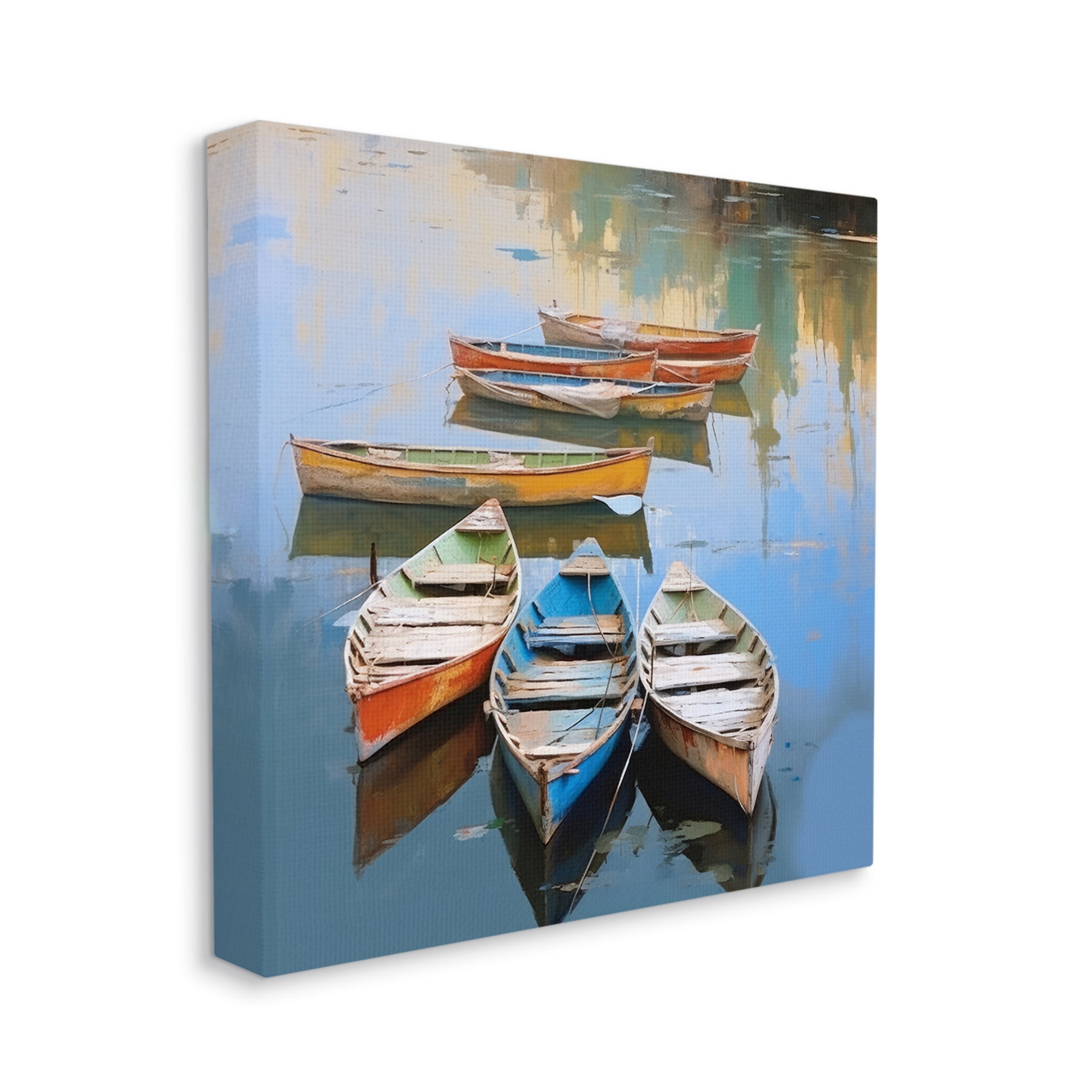 Stupell Industries Canoe Reflections in Lake Transportation Painting Gallery Wrapped Canvas Art Print Wall Art, 36 x 36